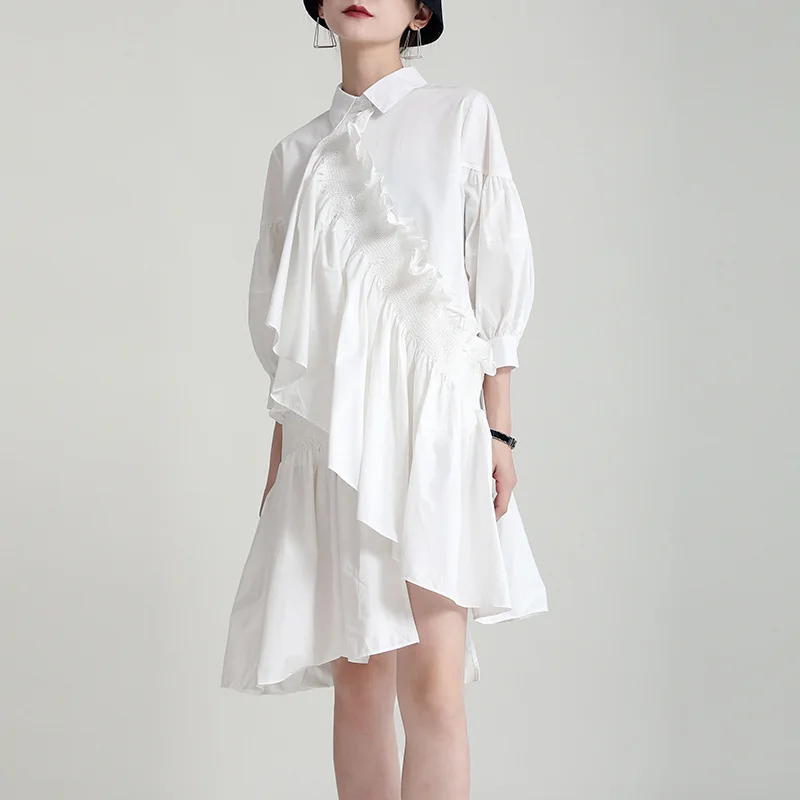 2024 Summer elastic irregular dress female Yamamoto dark wind niche design sense of mid-length shirt dress