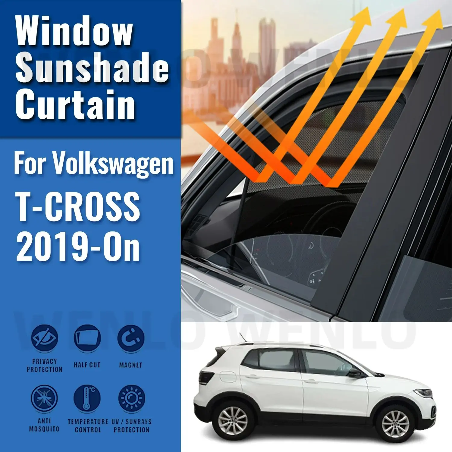 

For Volkswagen VW T-CROSS 2019-2023 2024 TCROSS Magnetic Car Sunshade Front Rear Windshield Frame Curtain Side Window Sun Shade