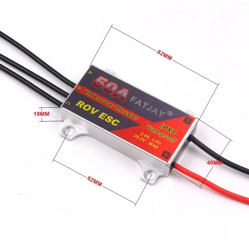 FATJAY RC Hobby propulsor submarino 50A ESC 2-6S sin escobillas impermeable 7-24V controlador electrónico de velocidad para barcos RC ROV