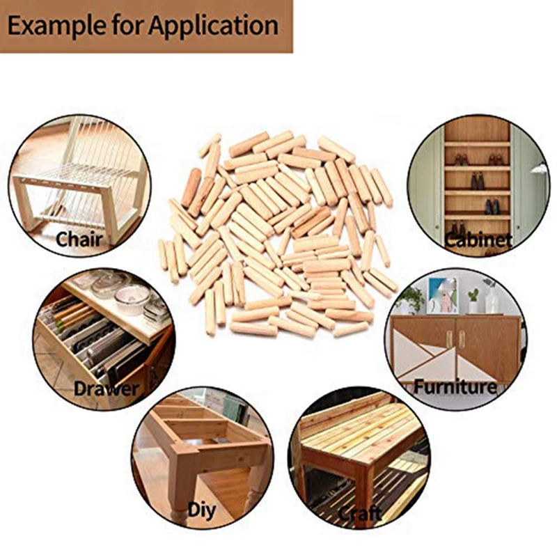 90 Piece Wooden Dowel Pins With Beveled Ends Tapered For Furniture Door, M6 M8 M10