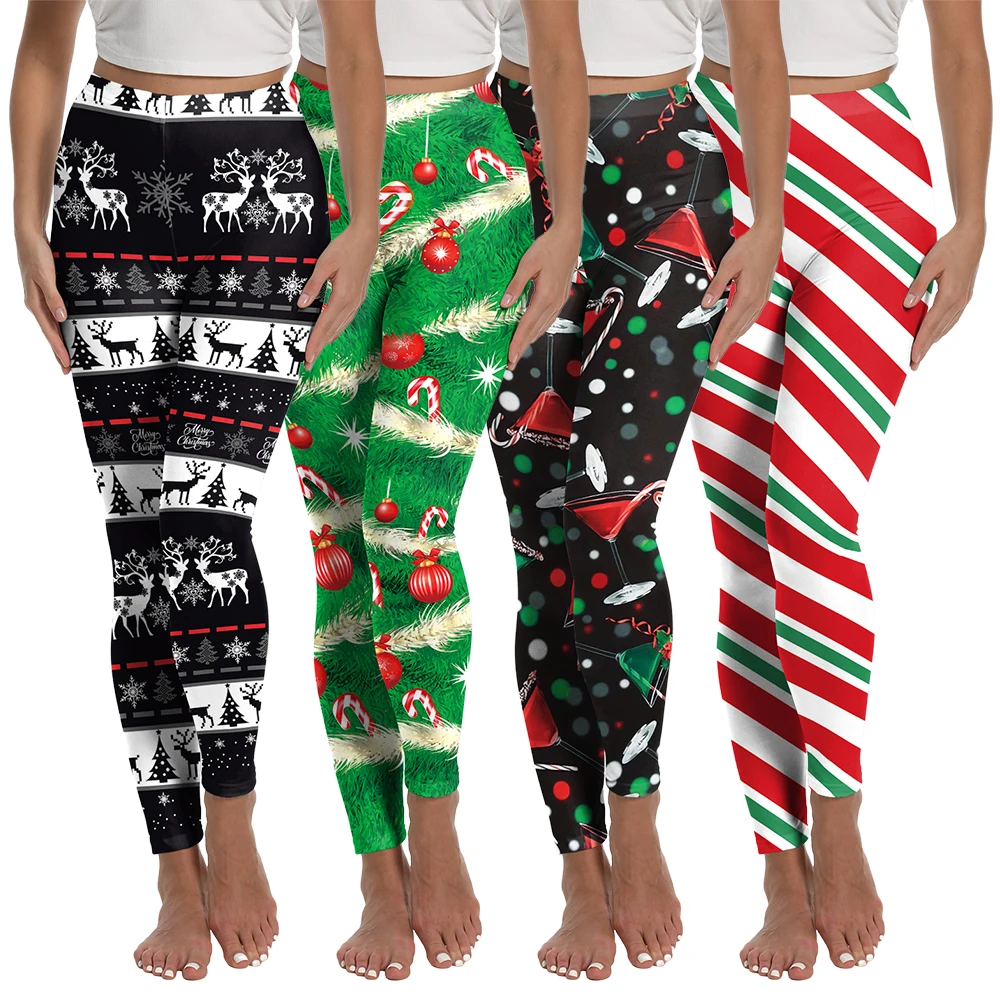 Christmas Women's Leggings Reindeer Print Tights Polyester Spandex Blend Elastic Waist Autumn and Winter Clothing