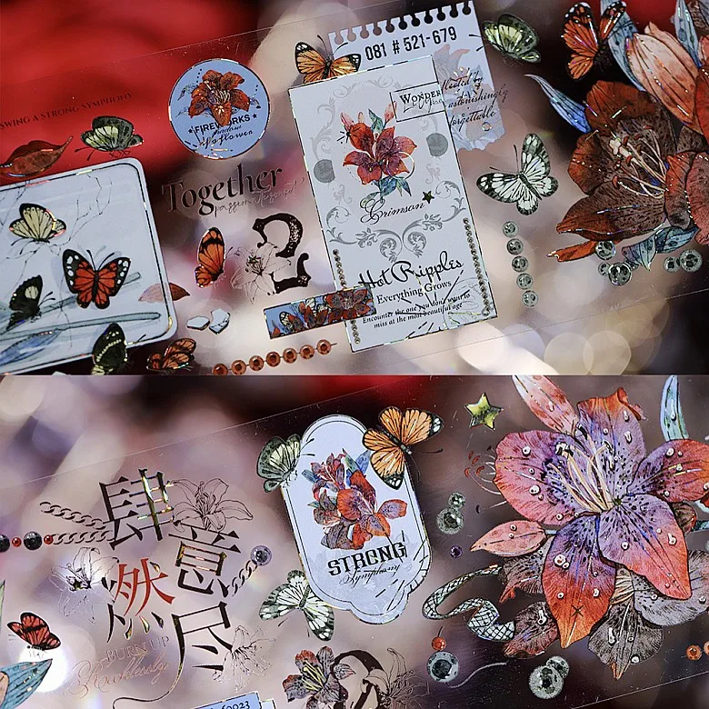 

3 loops Dark Red Floral Butterfly Shiny Washi PET Tape