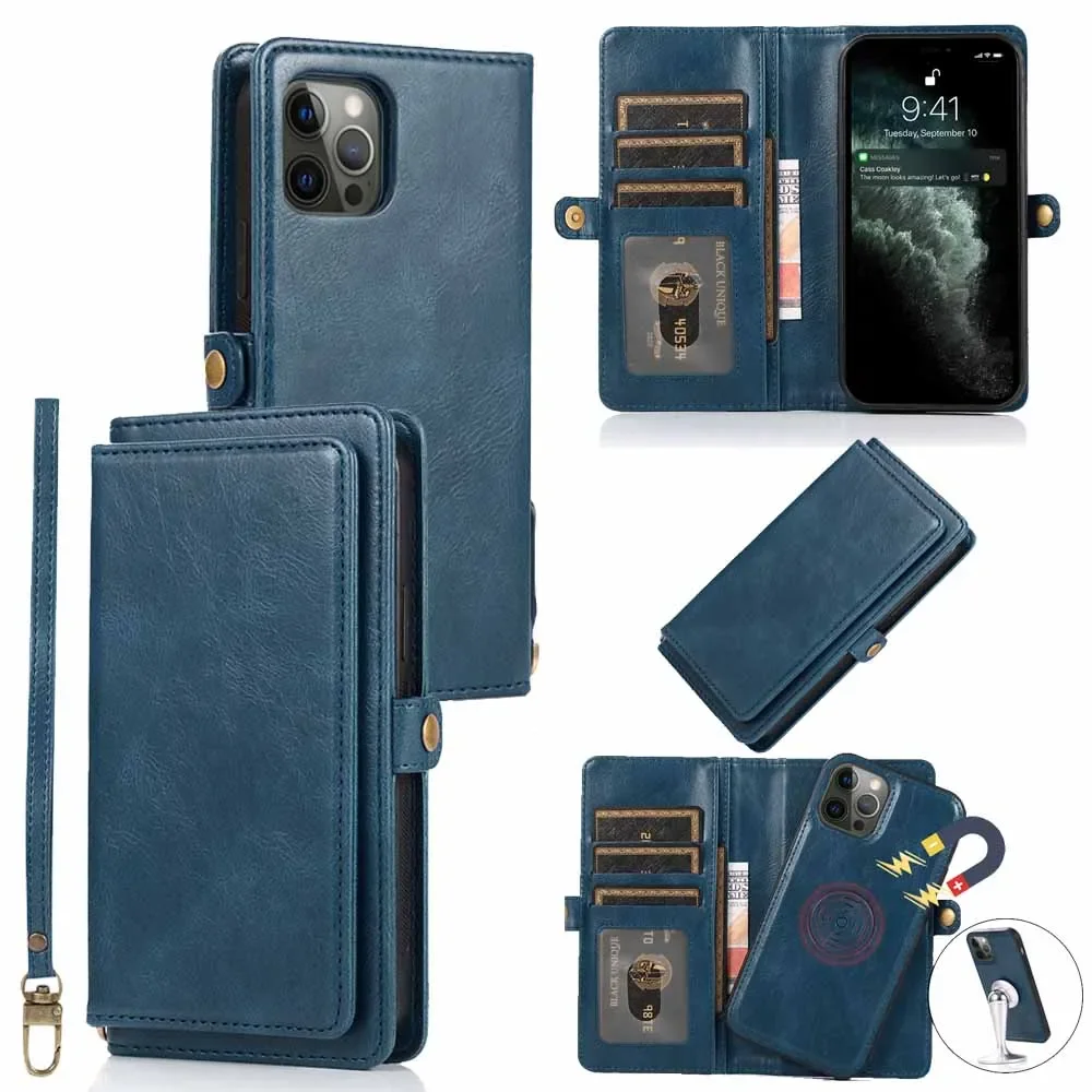 Flip Leather Wallet Case For iPhone 12 11 Pro Max Detachable Magnetic Leather Cover for iPhone 11 12 Pro Max X XR XS Max 8 7Plus