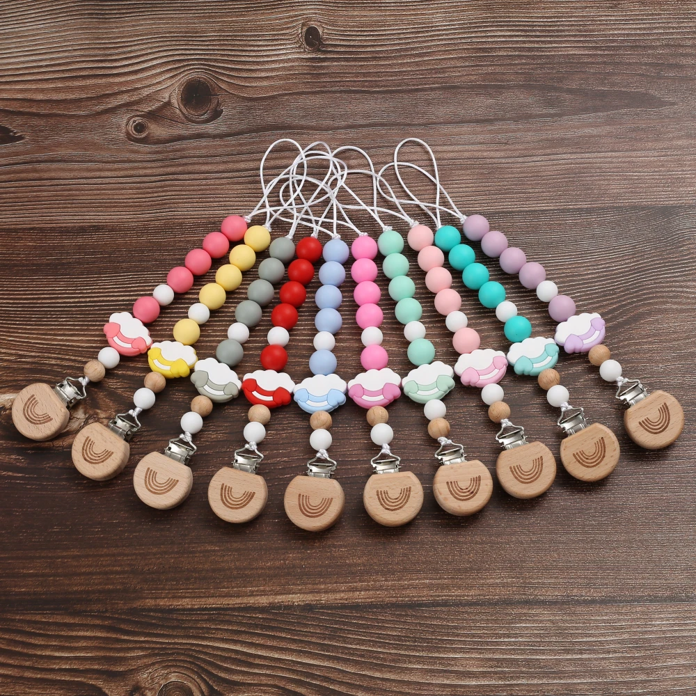 Cartoon Clouds Silicone Round Beads Baby Pacifier Chain Beech Wood Teether Pacifier Clips For Care Chew Toy Dummy Holder Chain