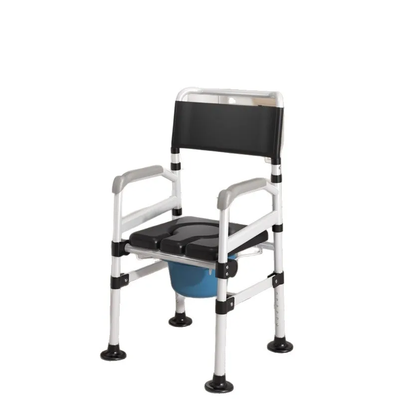 Aluminum Alloy Foldable Adult Bedside Commode Toilet Chair Shower Stool 6 Height Levels Portable With Bucket