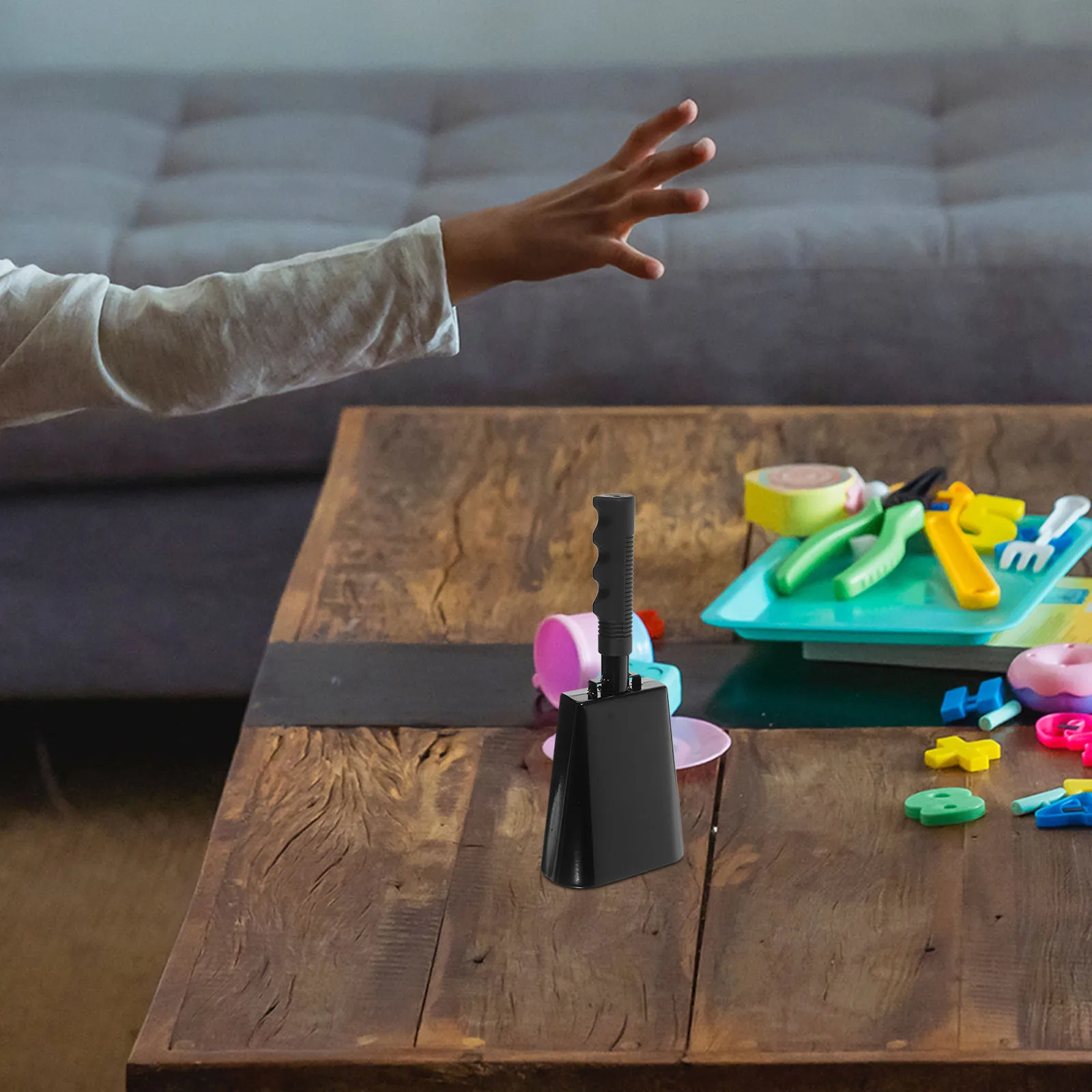 

Metal Cowbell with Handle for Football Games Drum Set Accessory Loud Clear Sound Portable Musical Instrument for Teaching and