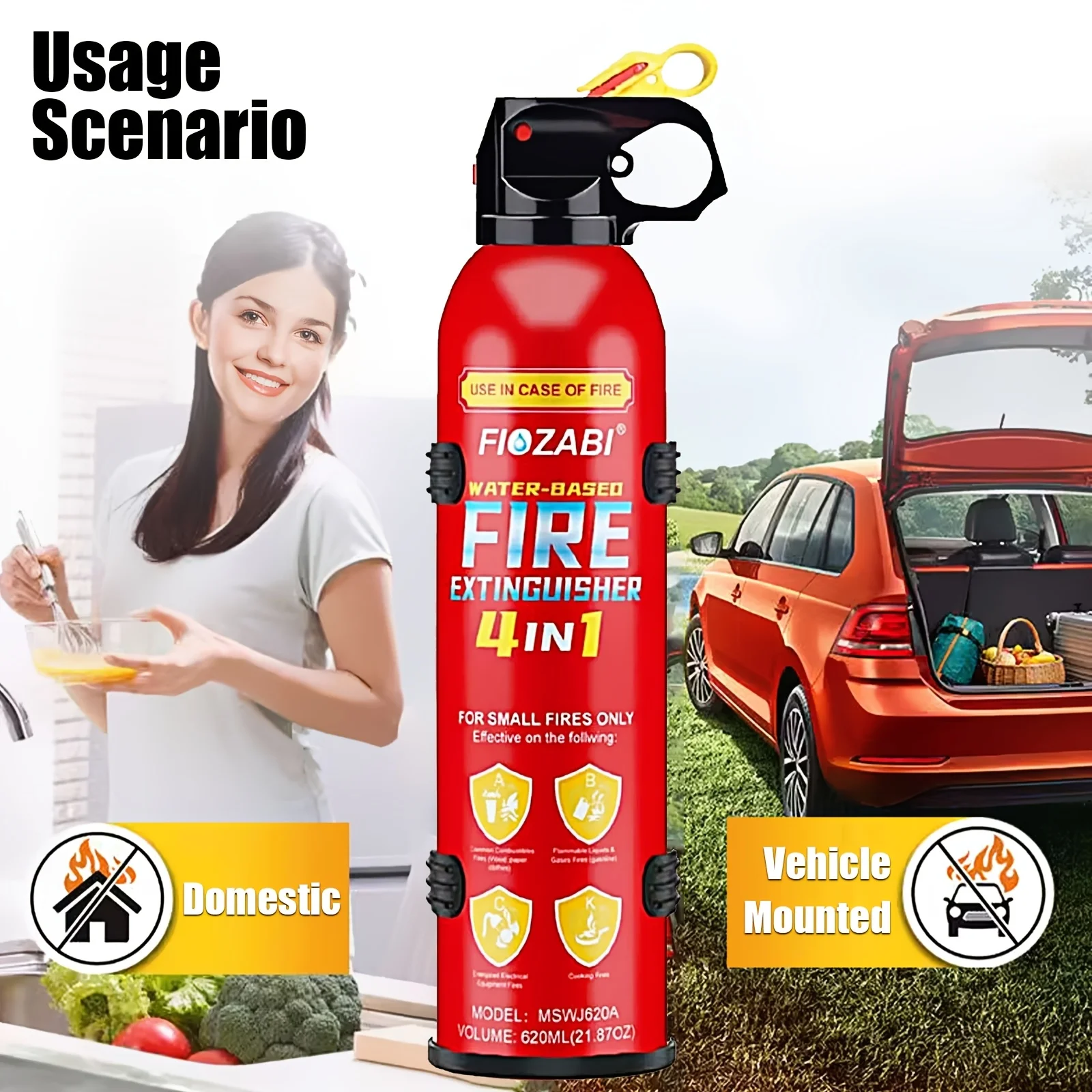 FIOZABI Portable Fire Extinguisher Spray 4 in-1 With Bracket for The House/Car/Kitchen/Garage/Home, Water-Based  21.87OZ