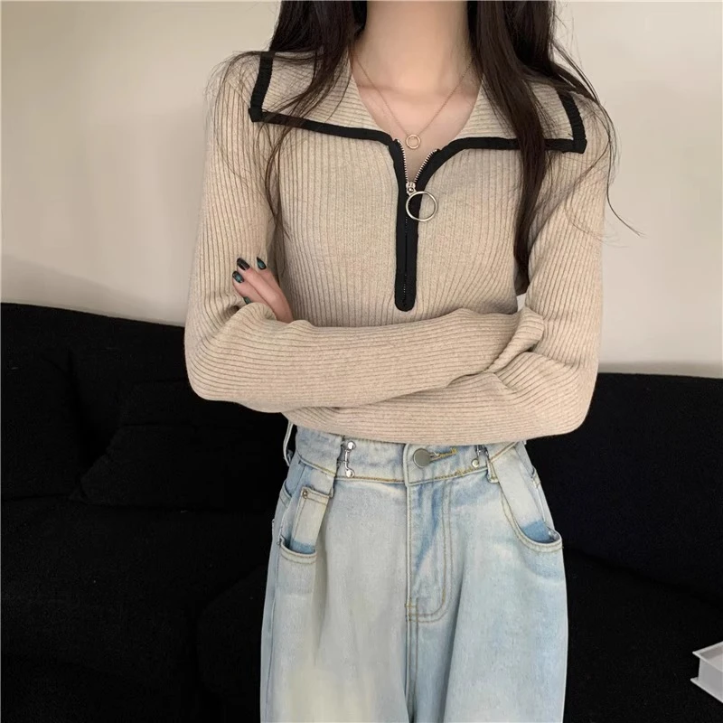 

Korean Sle Collar ort Knitwear Women's Long Sve Slim Fit Base Layer ort Top Spring Autumn High End Feeling