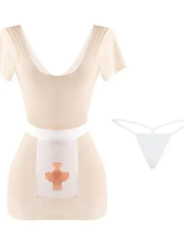 مثير المرأة عودة الجوف خارج ممرضة موحدة منخفضة الرقبة الساخن انظر من خلال Bodycon فستان أنيق تي شيرت فستان قصير شبكة الدانتيل شير P32P