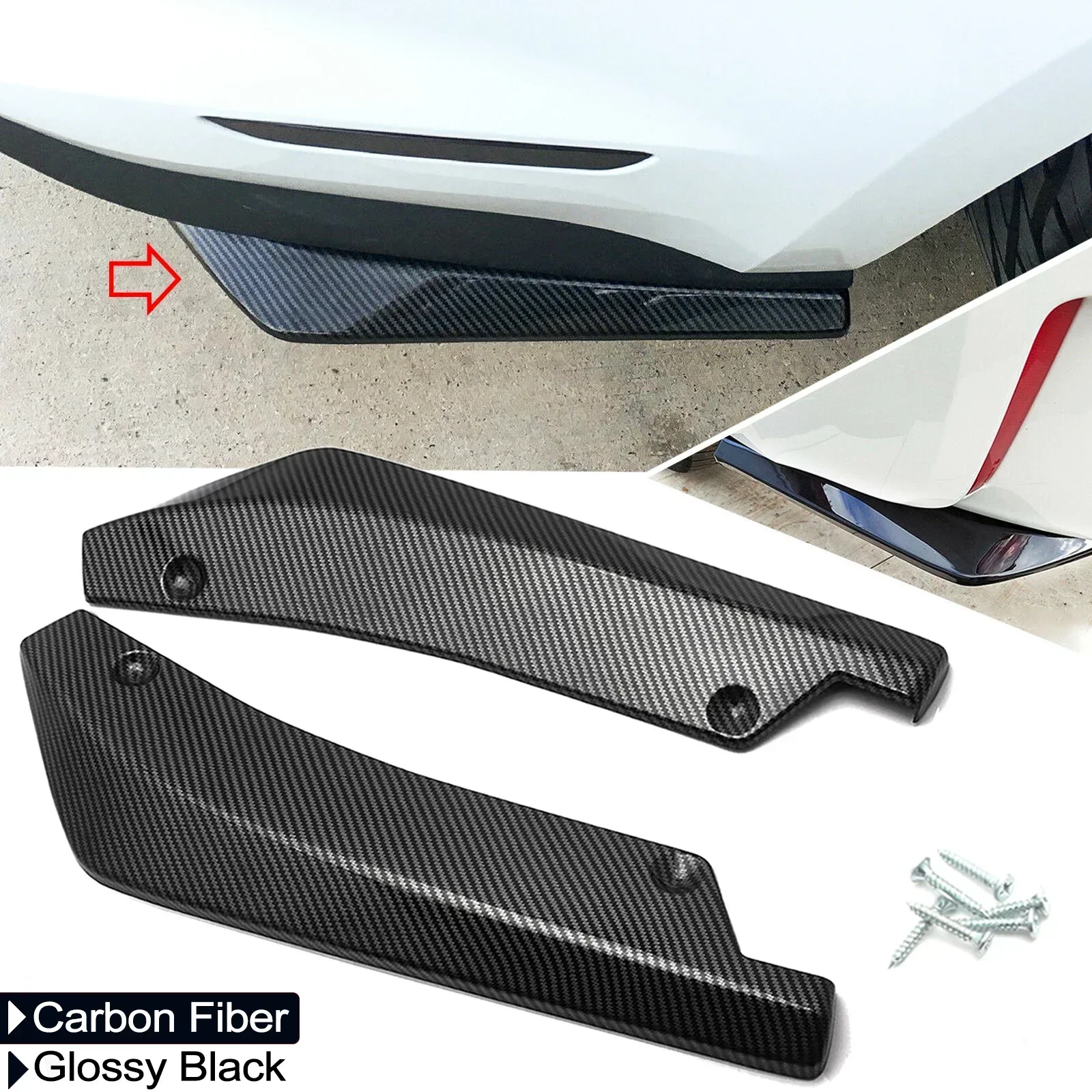 Car Universal JDM Rear Bumper Fin Canard Protector Splitter Diffuser Valence Spoiler Lip Protector Trim with Screws