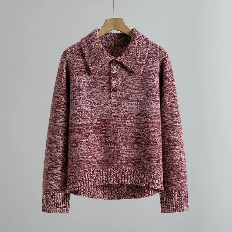 

Autumn and Winter Pure Cashmere Floral Yarn Lapel Thickened Knitted Sweater