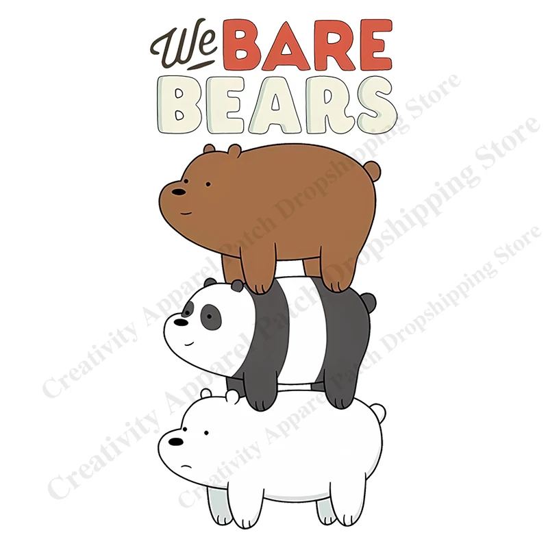 Kawaii BARE BEARS Patch Iron-on Transfers for Clothing Patches on Clothes DIY T-Shirt Hoodies Accessory Cute Stickers Patch Gift