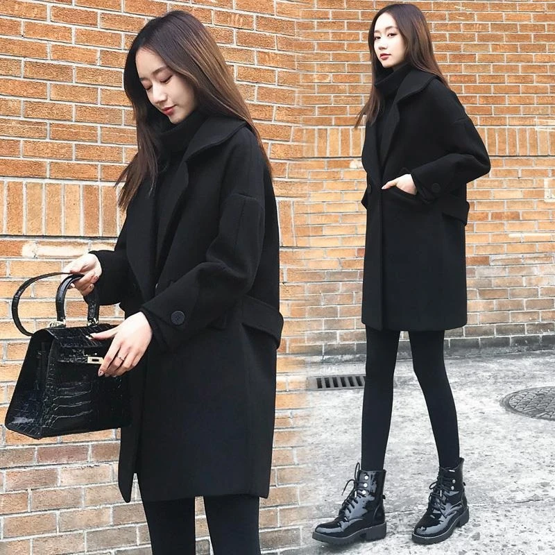 

Off Season Women's Short Wool Coat Loose Korean Style Plus Thick for Autumn Winte Suitable for Students Small Stature Friendly