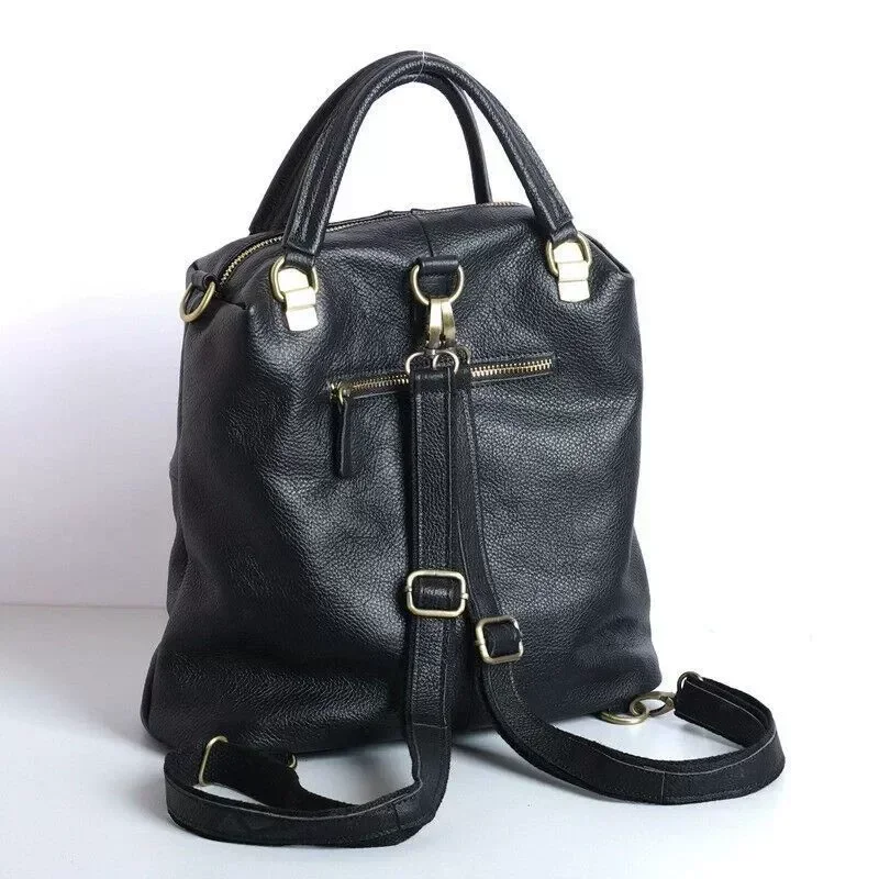 Black Genuine Leather Backpacks High Quality Soft Cowhide Designer Luxury Handbag 2025 New Outdoor Travel Fashion Shoulder Bag