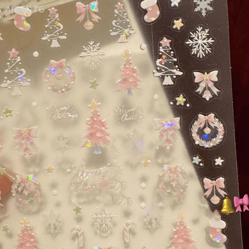 Pegatinas navideñas para uñas con conchas marinas brillantes, decoración iluminada para uñas, lindos copos de nieve, adornos de corona de estrellas para uñas festivas