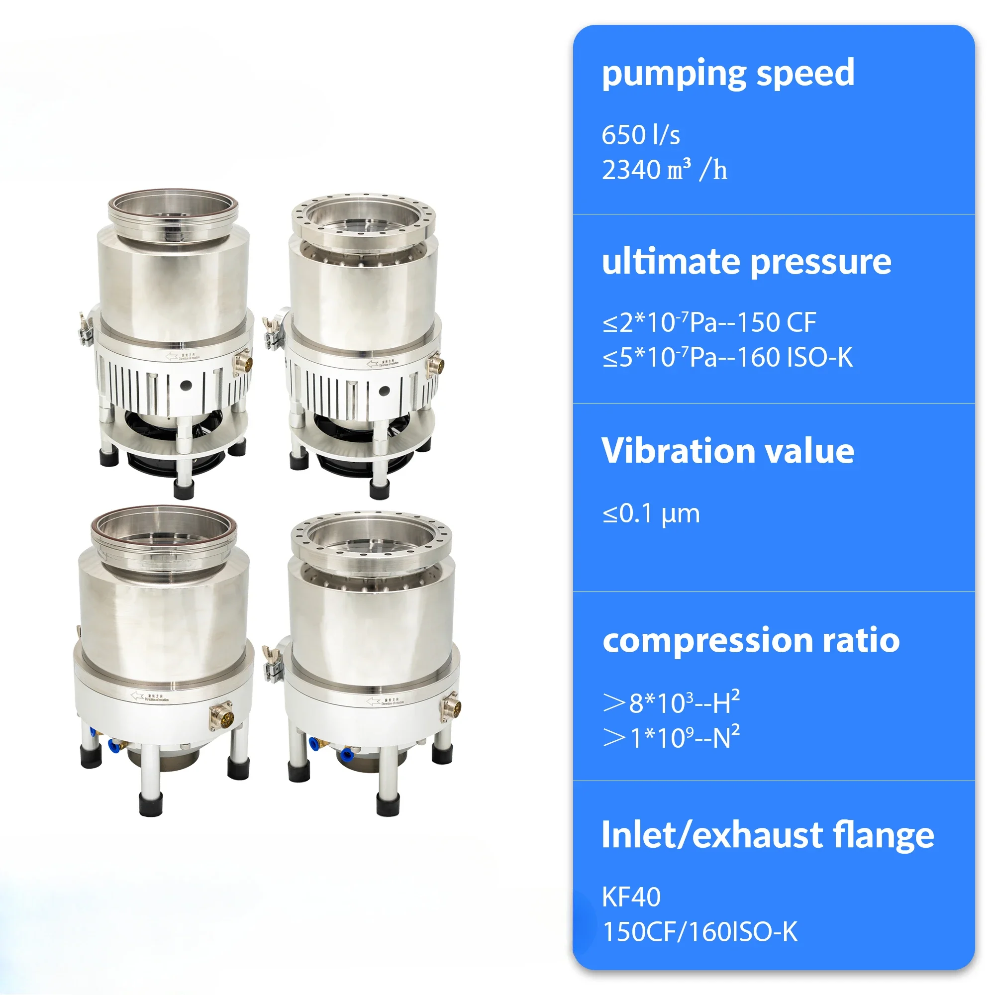 High vacuum 650L/S pumping speed industrial oil-free clean lubricating grease turbine molecular vacuum pump