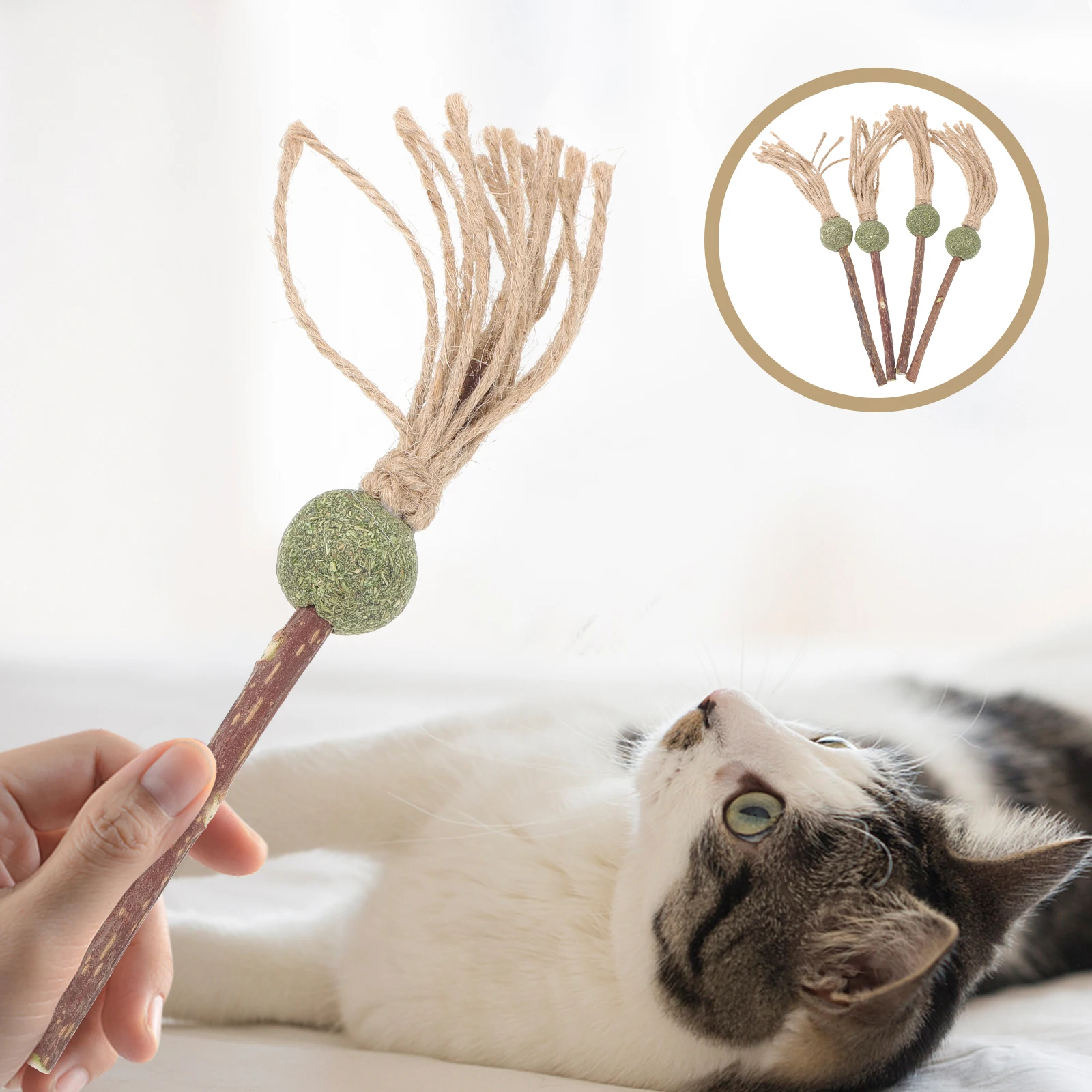 

4pcs Catnip Cat Teaser Natural Chew Dental Care Stick Molar Exercise Teeth Cleaning Stress Relief Playtime Gastrointestinal
