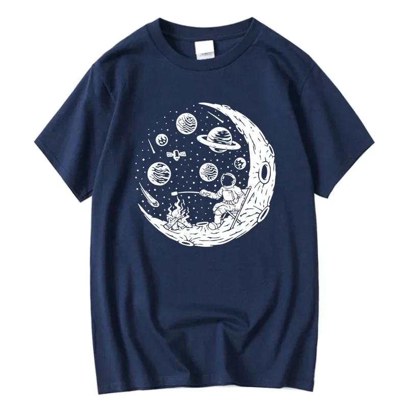 fashion Men's T-shirt High Quality 100% Cotton Funny Astronaut Moon Barbecue Print Casual Loose Cool Men O-neck T-shirt Tee Tops