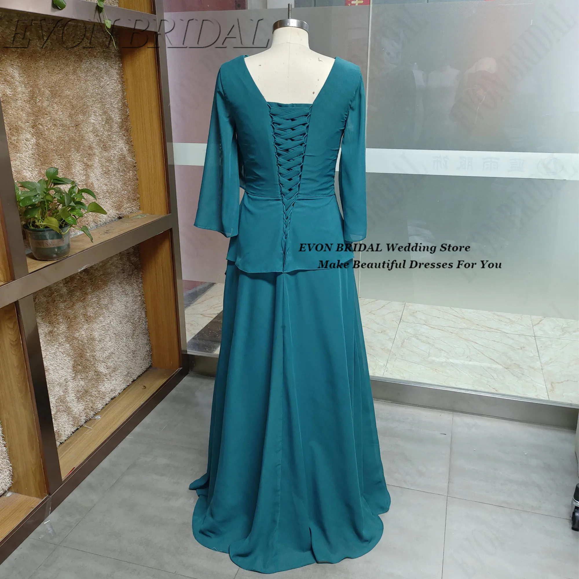 فساتين أم العروس شيفون مزينة حسب الطلب 2025 على شكل حرف A فساتين أم العريس مكشكشة لحفلات الزفاف فستان الضيوف EVON BRIDAL