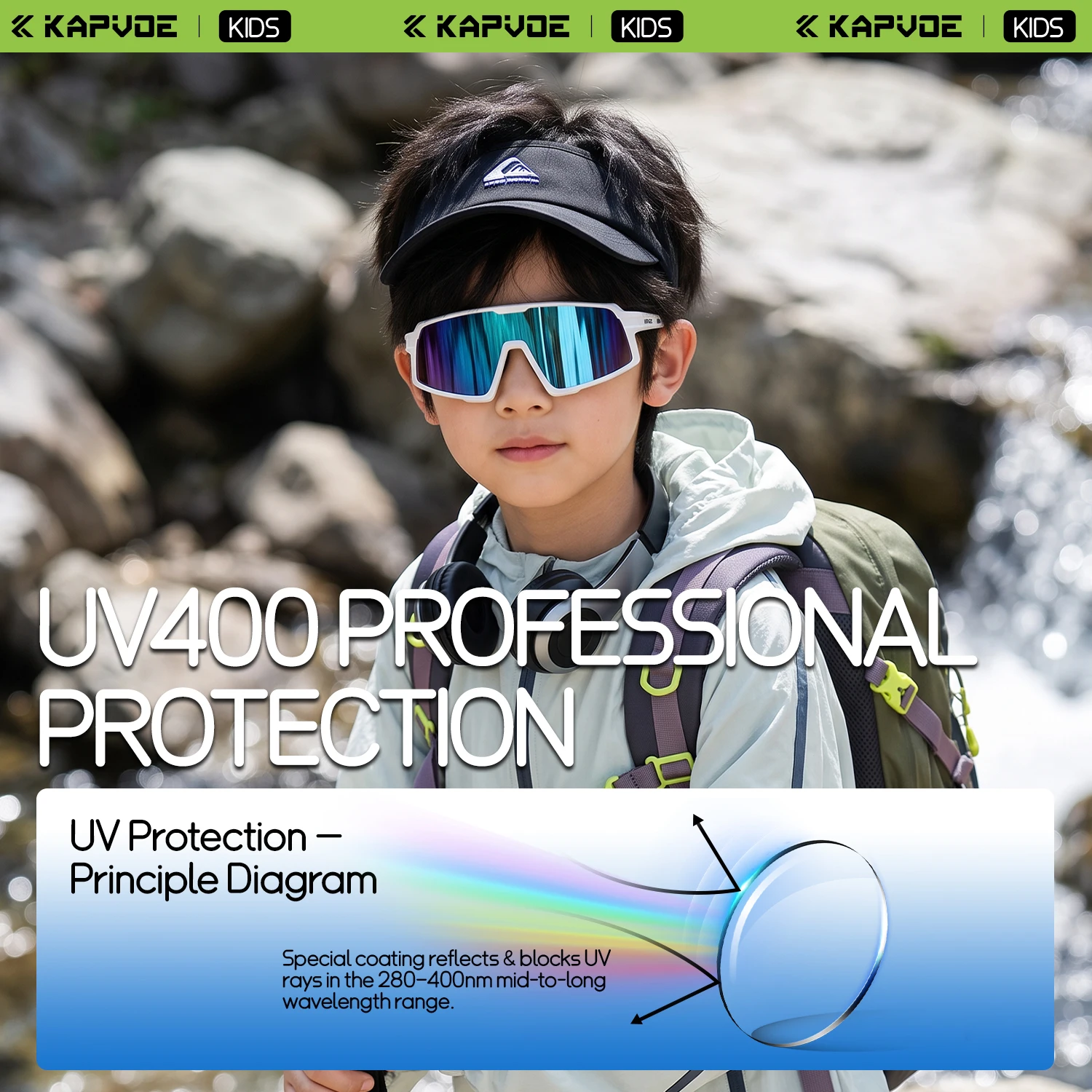 Bild 6: KAPVOE Kinder-Sportsonnenbrille mit Polarisationsfilter, UV400-Schutz, für Jungen und Mädchen, geeignet für Outdoor-Aktivitäten, Radfahren, Angeln, Wandern, Golf, Camping, für Kinder.