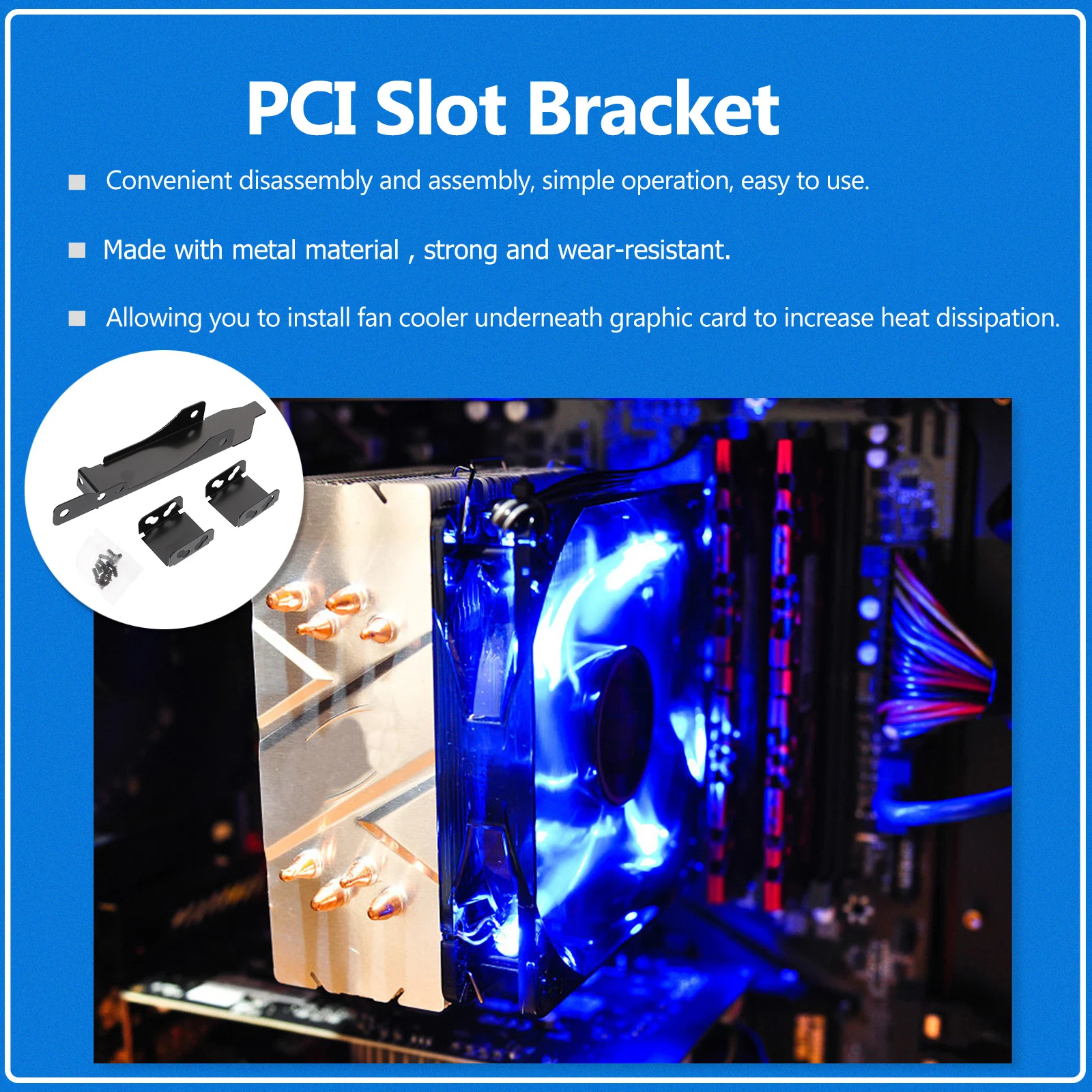 

Holder Mount Video Effective Fan Rack Fan Bracket PCI Slot Cover Computer Cooling Practical Radiator Kit for 8-9cm (Black)