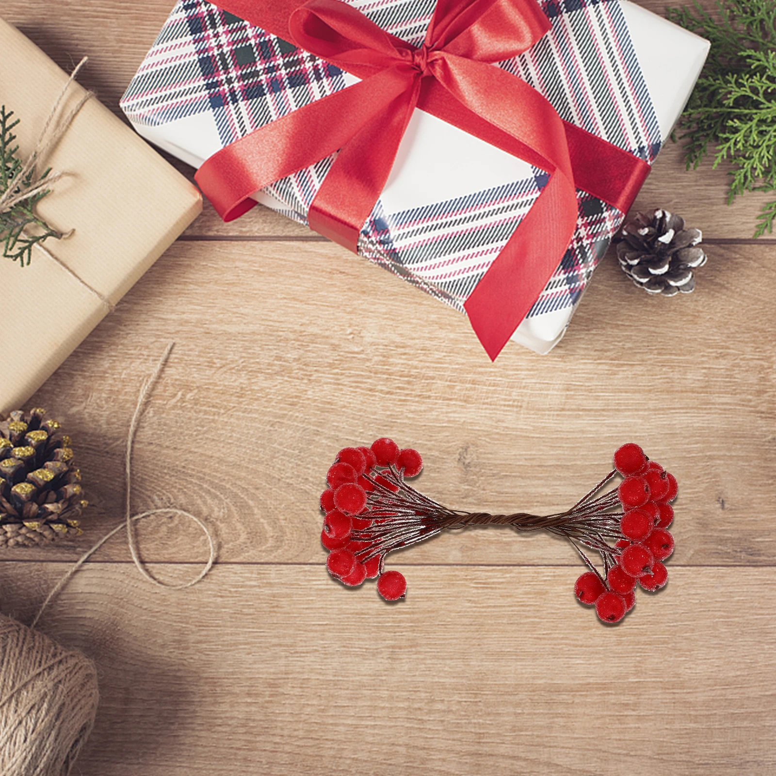 

200 pcs Simulation Red Berry Decor Christmas Double Head Berries Artificial Flower Arrangement Diy Xmas Ornament Party Home