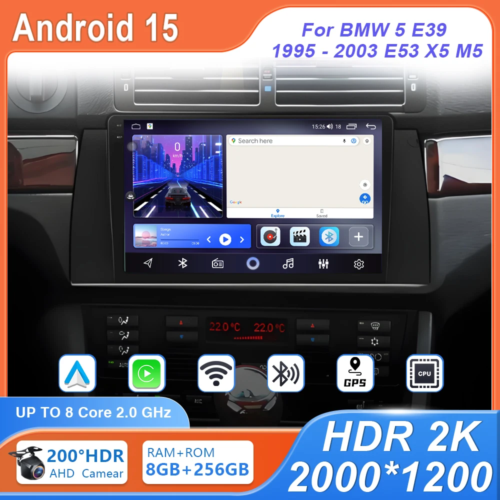 

DSP Car Radio For BMW 5 E39 1995 - 2003 E53 X5 M5 Android 15 Auto Carplay GPS Navigation Multimedia Player 4G BT Rear Camera DVD