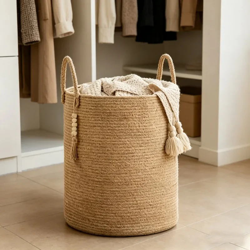 

Большая корзина-органайзер для хранения из веревки: для грязного белья, игрушек, для спальни, гостиной, балкона, домашнего использования