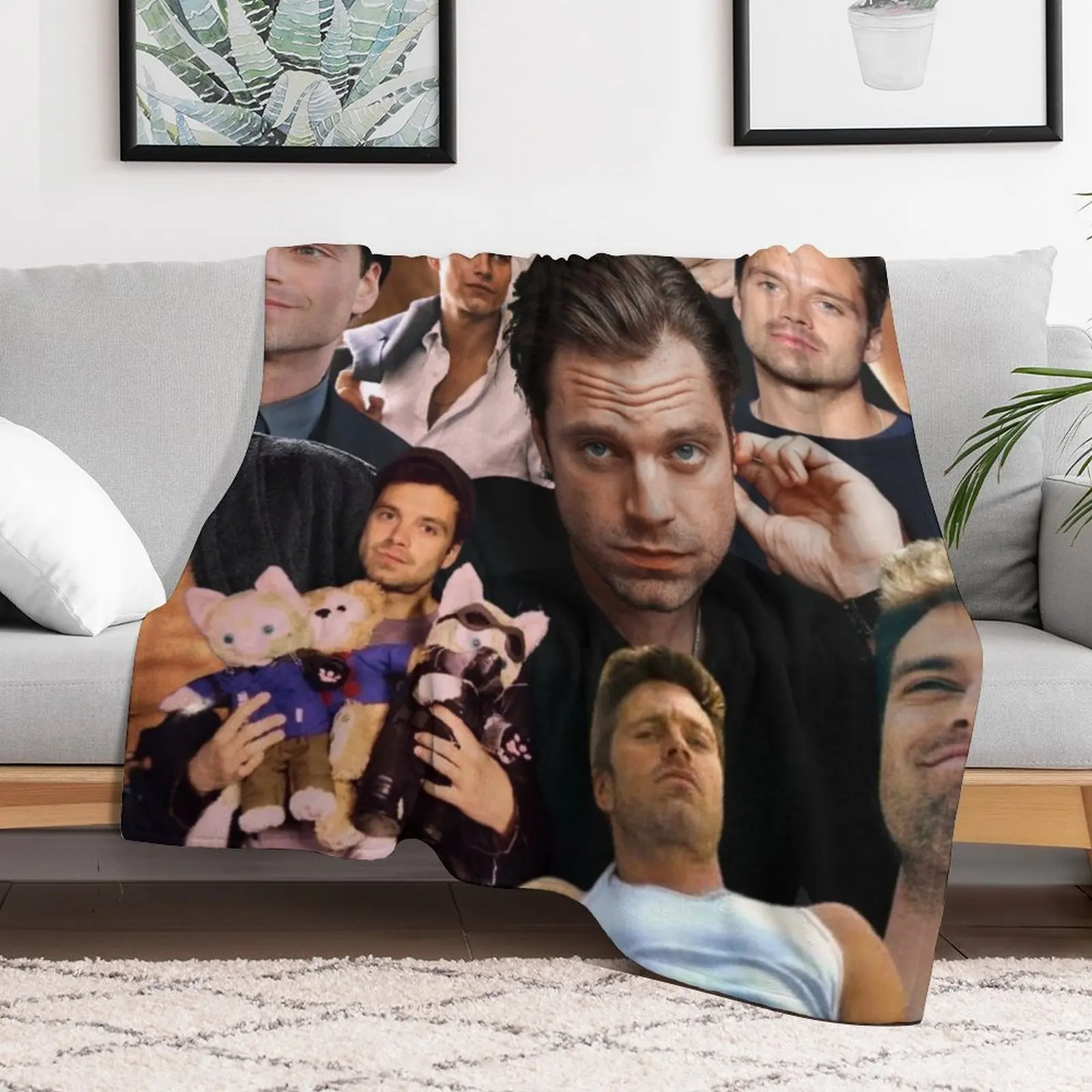 Sebastian Stan collage Throw Blanket Stuffeds Fashion Sofas Luxury Camping Blankets