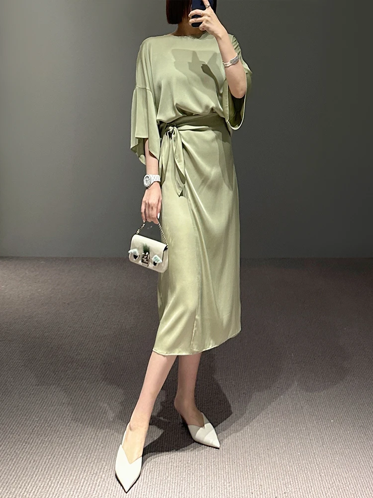 

Romantic Aosphere Fre Attracting Seven Sve Silk Top with Belt f Skirt Women's Premium irt Silk 00%