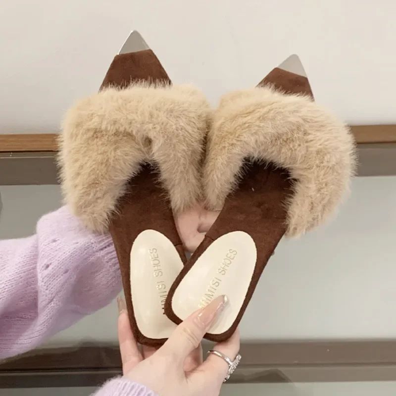 

Модные сандалии с острым носком и перекрестной завязкой, женские пикантные дизайнерские туфли с открытым носком и котенком на каблуке, удобные пушистые модельные туфли, Zapatos De Mujer