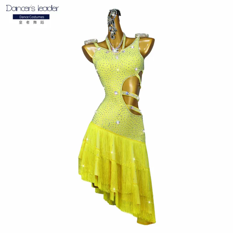 Latin Dance Dress High end Customized Half through Waist Off Shoulder Sling Tassel Tango Women's Adult Stage Professional Dress