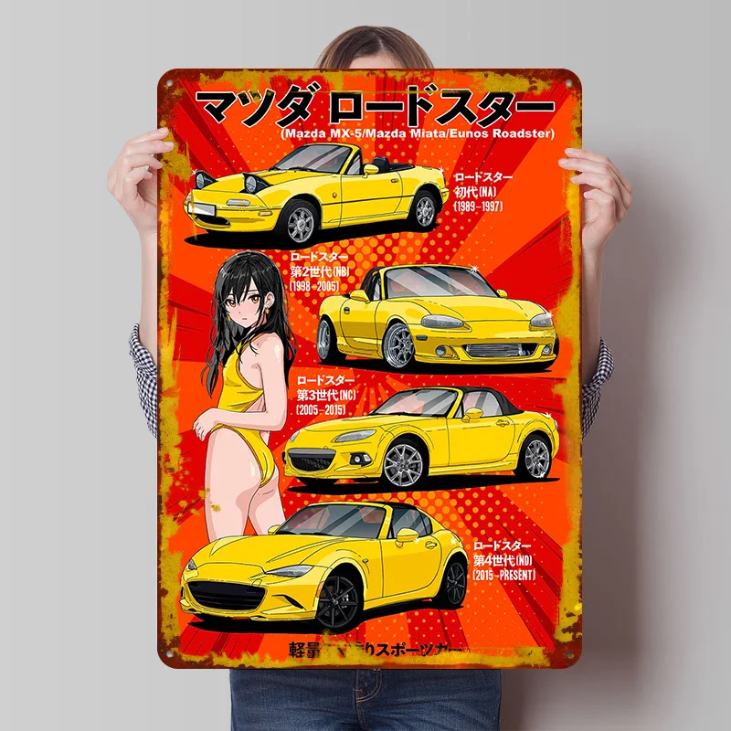 Japanese Car MX-5 Miata Evolution Printed Poster Customized Wall Art Retro Vintage Metal Tin Signs for Luxury Decoration Gaming
