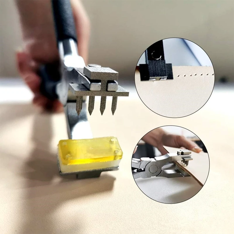 Stitching Hole Punch, Silent Rhombus Leather Hand Pliers , Wooden Needle Case, Waxed Thread for Belts, Straps, Shoes-A27R