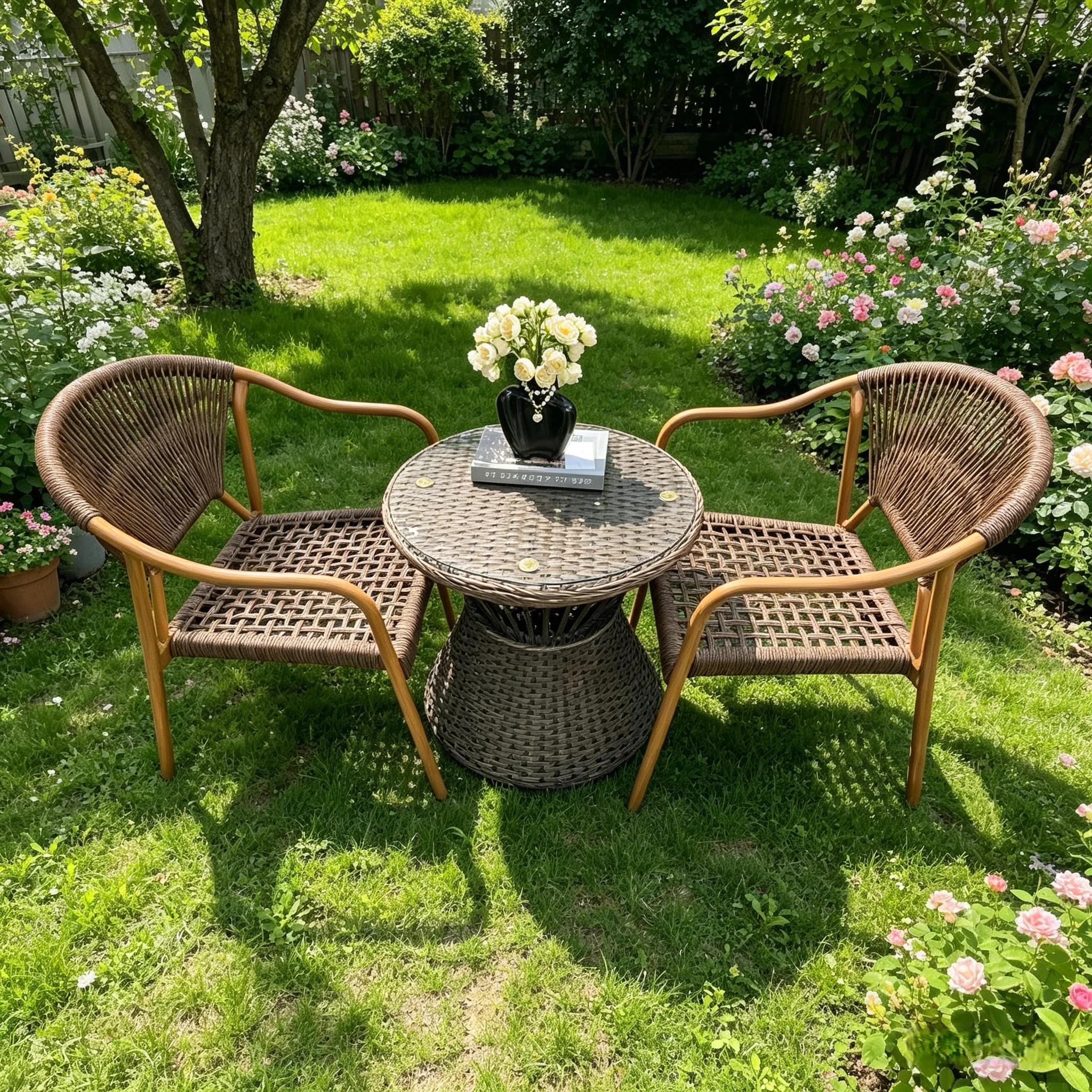 Light Luxury Exterior Garden Table Chair Set Outdoor Waterproof Sunscreen Rattan Furniture Terrace Balcony Courtyard MHD-004