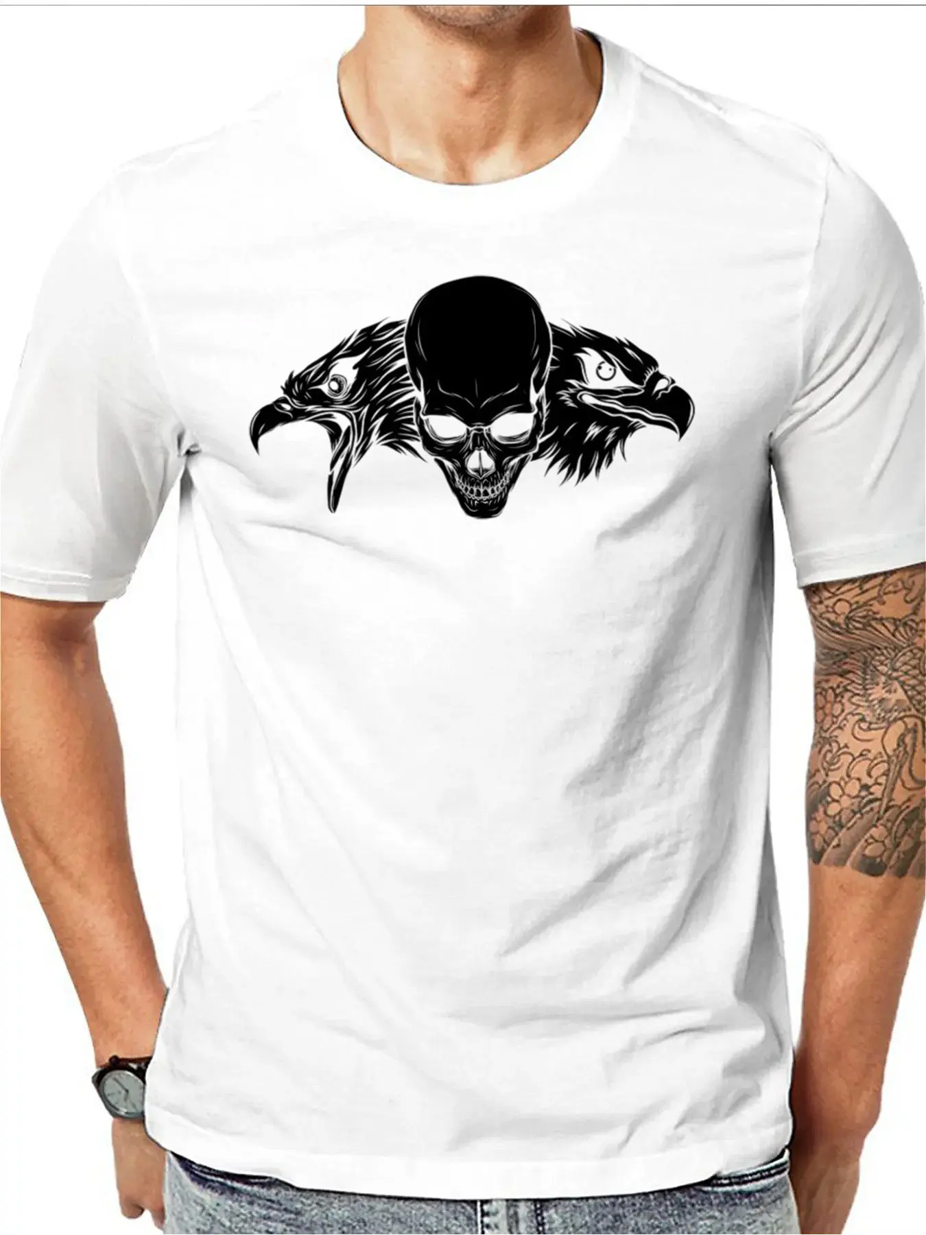 

Skull Eagle Print Men's Cotton Tee Soft Crew Neck Shirt For Christmas Gift Outdoor Comfort Machine Washable