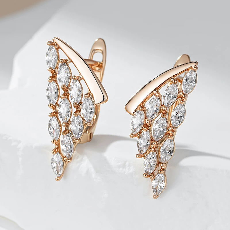 Kienl Full Shiny Natural Zircon Drop Earring for Women 585 Rose Gold Color Unique Crystal Wing Daily Vintage Jewelry Best Gift