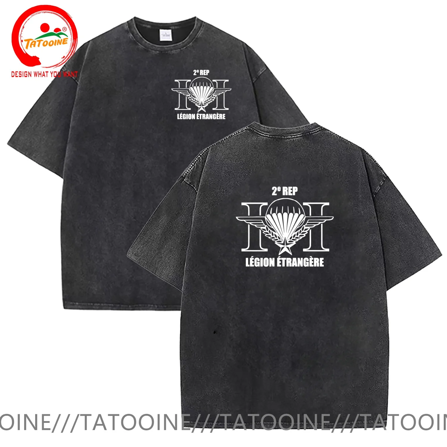 

Vintage Washed Cotton T-Shirt Legion Etrangere Paratroopers 2e REP back T Shirt for Men Fashion Trendy Casual Clothing