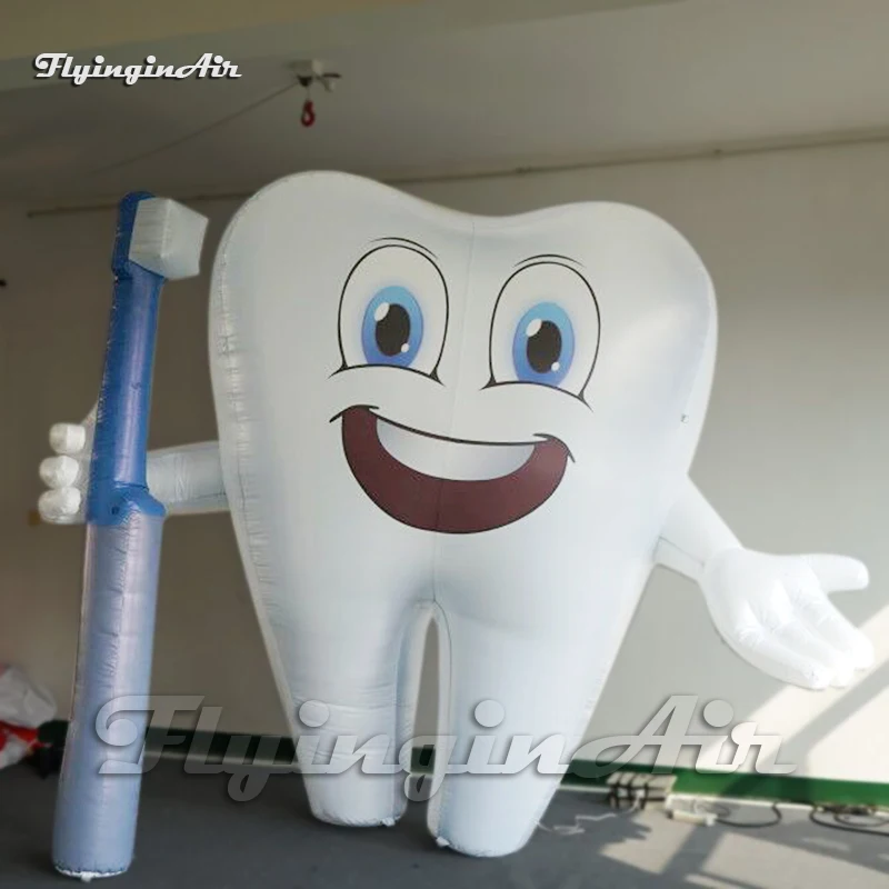 Customized Artificial Inflatable Dental Man Holding A Toothbrush 2m/3m Height Air Blown Tooth Balloon For Advertising Event