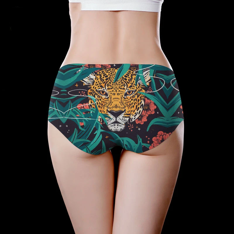 Funny Animals Pattern Print 3D Leopard Panties Women Underwear Ice Silk Girl Briefs Soft Intimate Seamless Lingerie Underpants