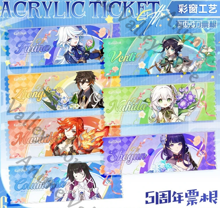 

Anime Genshin Impact Columbina Furina Raiden Shogun Cosplay Acrylic Quicksand Ticket Root Cartoon Tickets Stub Standing Sign