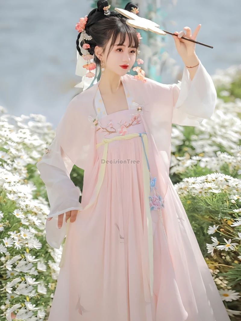 2024 chinese improved tang dynasty fairy ruqun hanfu women's summer embroidered long sleeve yarn loose style daily hanfu set b81