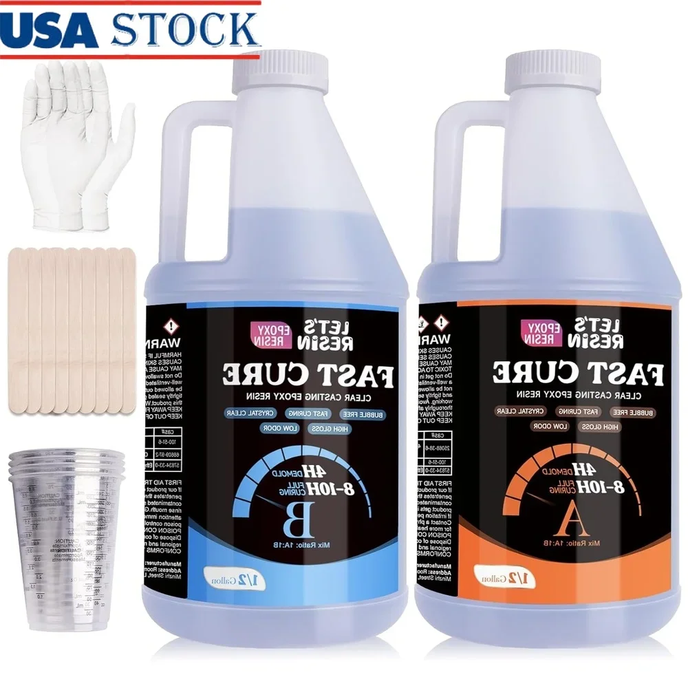 

Fast Cure Epoxy Resin 1 Gallon Quick Dry Crystal Clear Easy Mix 2 Part Hardener Crafting Projects Durable Bubble Free