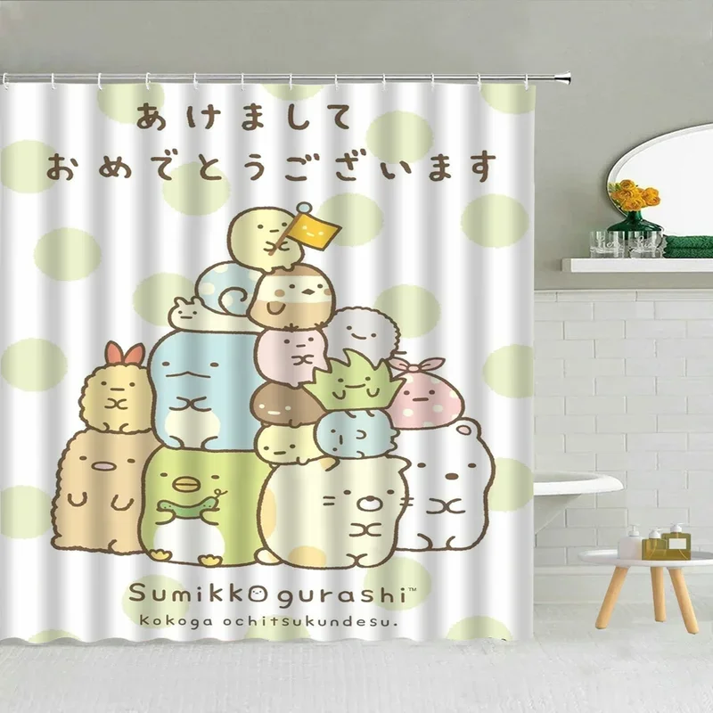 Sumikko Gurashi Curtains in the Bathroom Sets Full Set Shower Shower Curtain for Quarto Folding Partition Accessories Bath Home