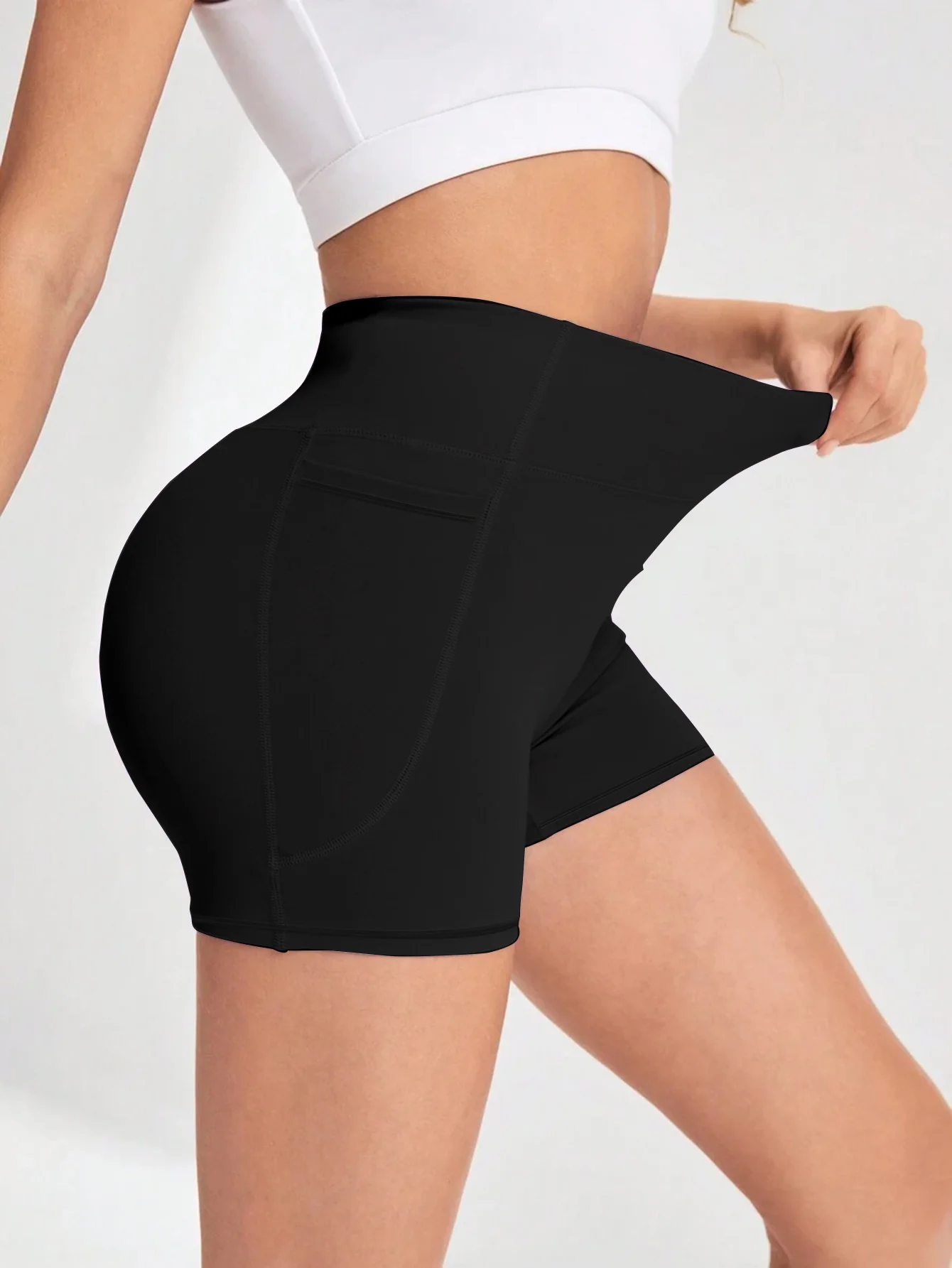 Pocket Stitching Yoga Shorts For Women High Waisted Biker Tights Elastic Workout Slim Sports Leggings Sportswear Purchasing Agen