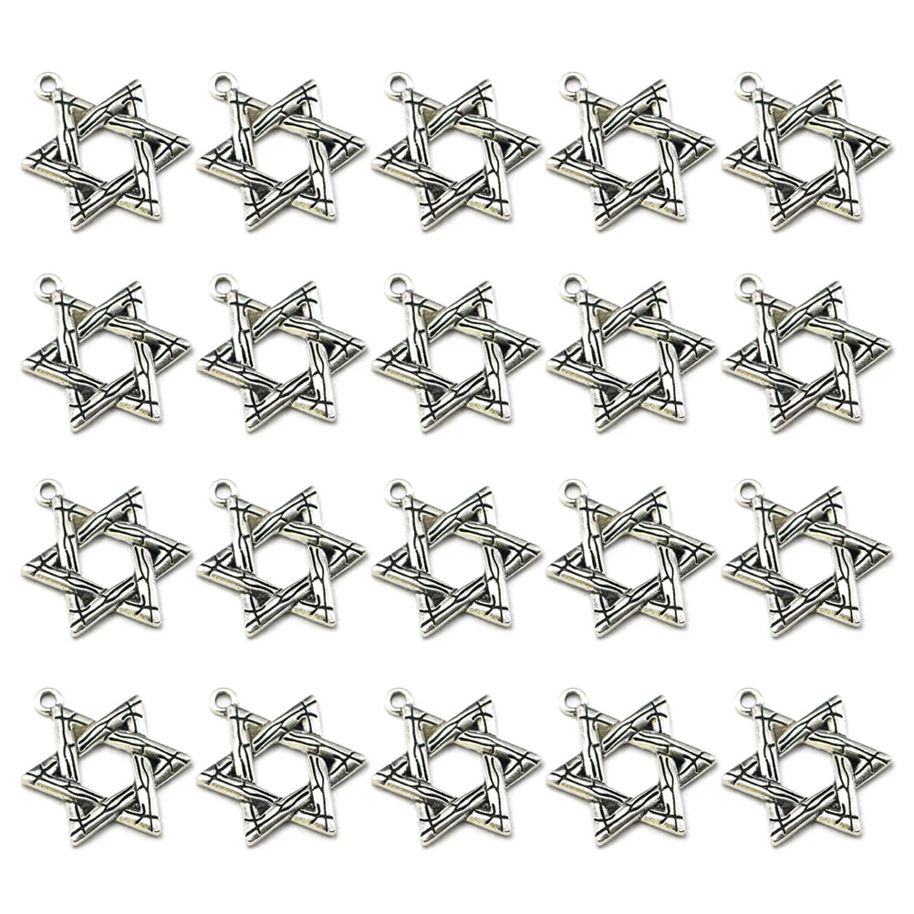 

20 Pcs Hexagonal Star Necklace Pendant Charm Jewelry Making Mini Charms Alloy Bulk for Bracelets Jewlery Necklaces Goth