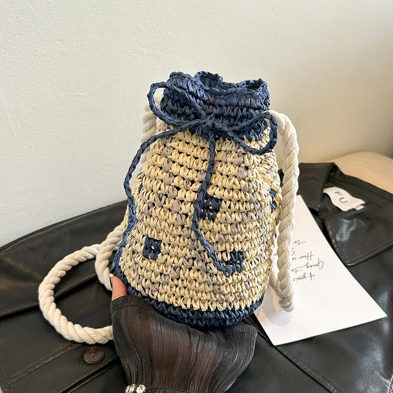 Small Drawstring Crossbody Bag Female Rope Shoulder Strap Bucket Handbag 2026 New Summer Boho Crochet Knitting Beach Bag view 4