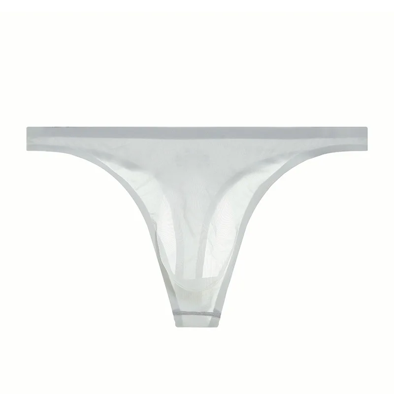 Bragas transparentes sin costuras para hombre, ropa interior Sexy ultrafina de seda de hielo, bolsa para pene, tangas, Tanga con parte trasera en T