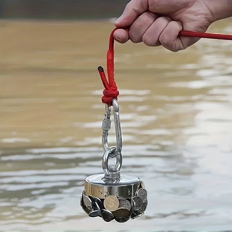 Fishing Magnet Kit with Rope and Carabiner Round Retrieval Magnet for Metal Recovery Outdoor Use 6cm 8cm Size Options