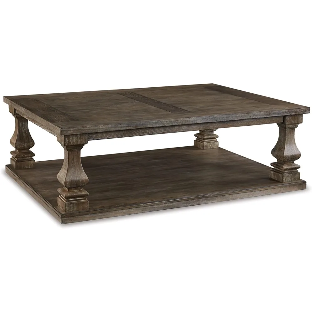 

Johnelle Farmhouse Coffee Table with Weathered Gray Finish - Rustic Wood Living Room Table with Storage Shelf for Home Decor